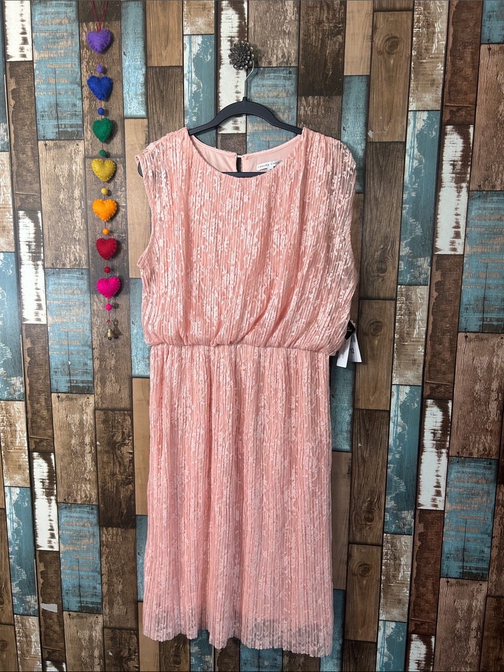 Sandra Darren Peach-Pink lace Textured Midi Dress